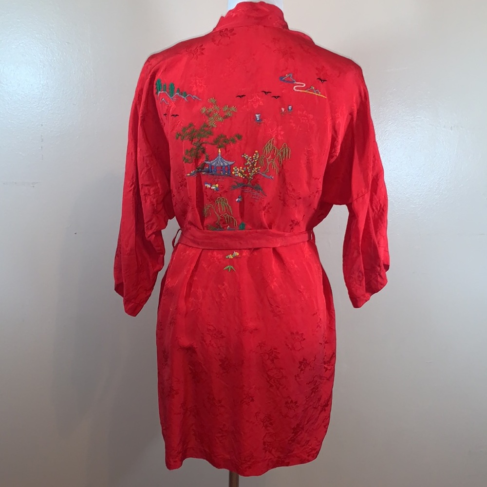 Health All Rayon Embroidered Red Kimono Robe - Picture 6 of 10